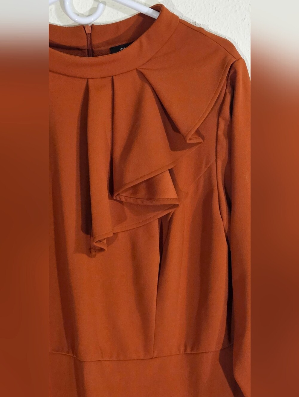 Rust Midi Dress with Ruffle and Geometric Detail (Sz. 16W) - Picture 2 of 7